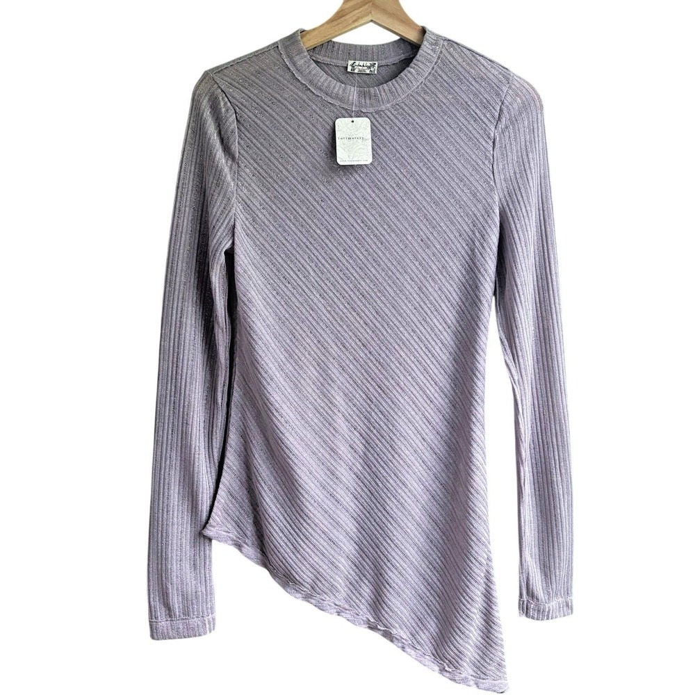 New FREE PEOPLE Intimately Metallic Purple Shimmer Long Sleeve Top Asymmetric S